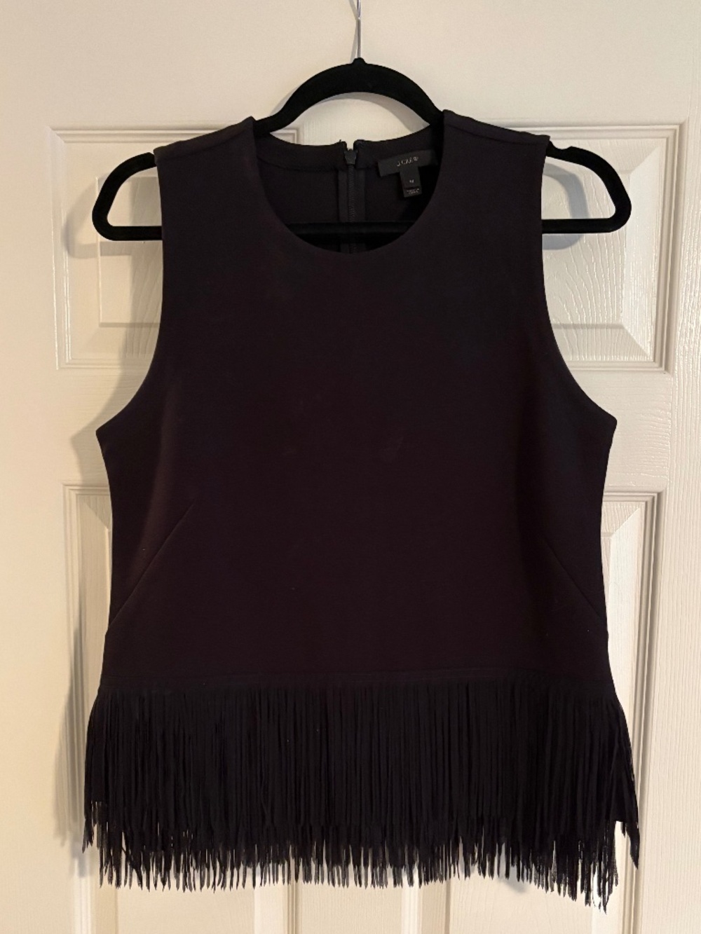 J.Crew Black Fringe Hem Sleeveless Top Zip Back - Size M